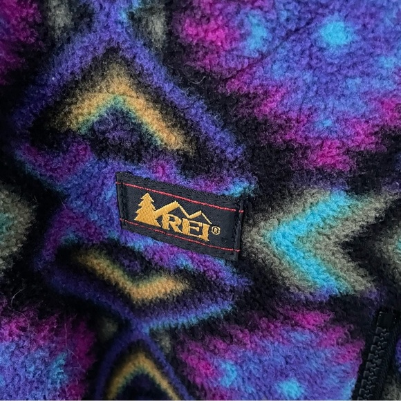 Vintage 90's REI Graphic Aztec Print Pullover Fleece Half Zip Jacket Size Medium - Picture 4 of 7